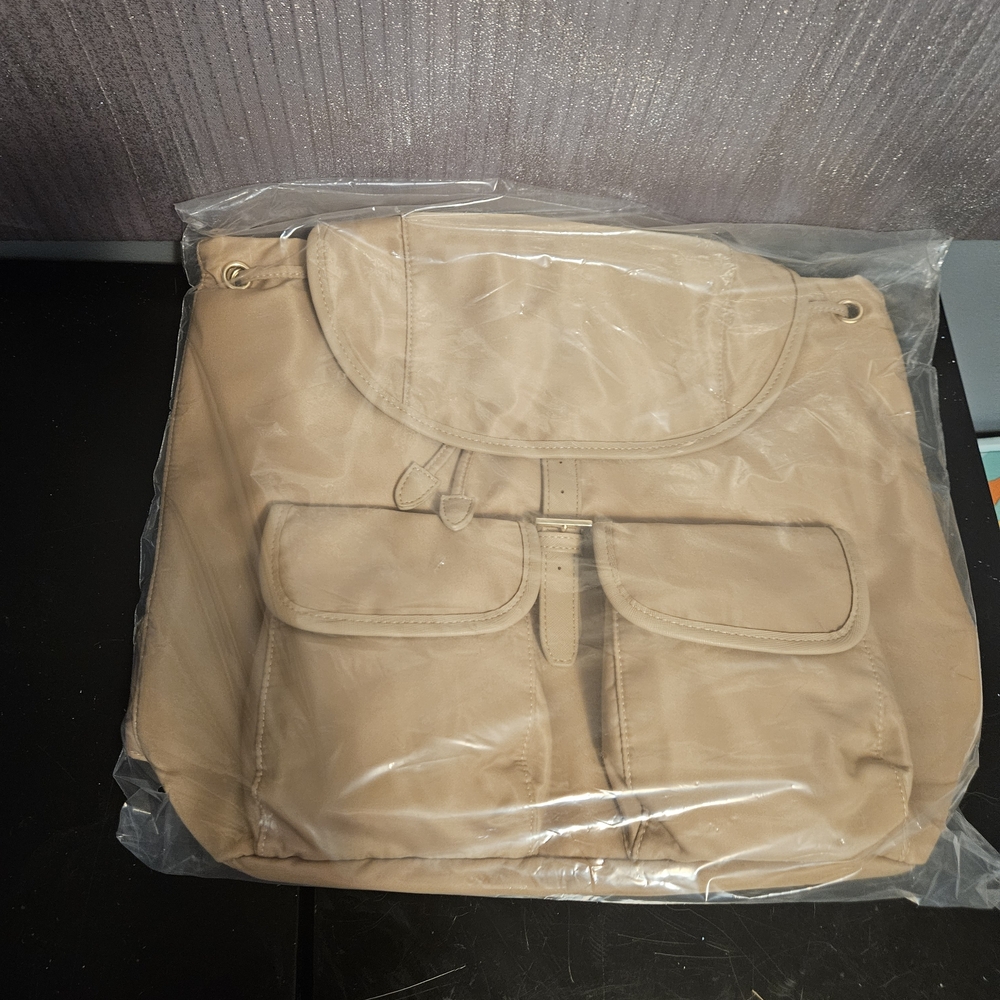 Year of Ours Tan Drawstring Backpack with Gold Eyelets